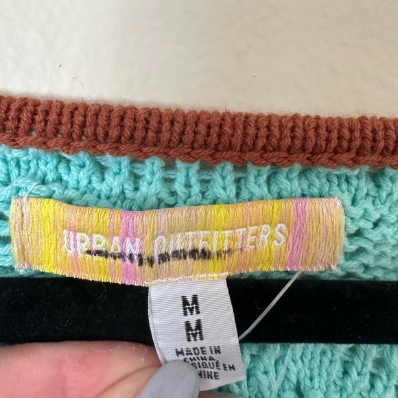 Urban Outfitters Medium Crochet Blue Top with Brown Trim - Picture 3 of 3